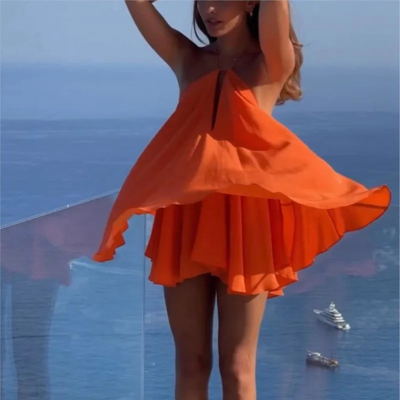Brielle Deep-V Backless Beach Mini Dress