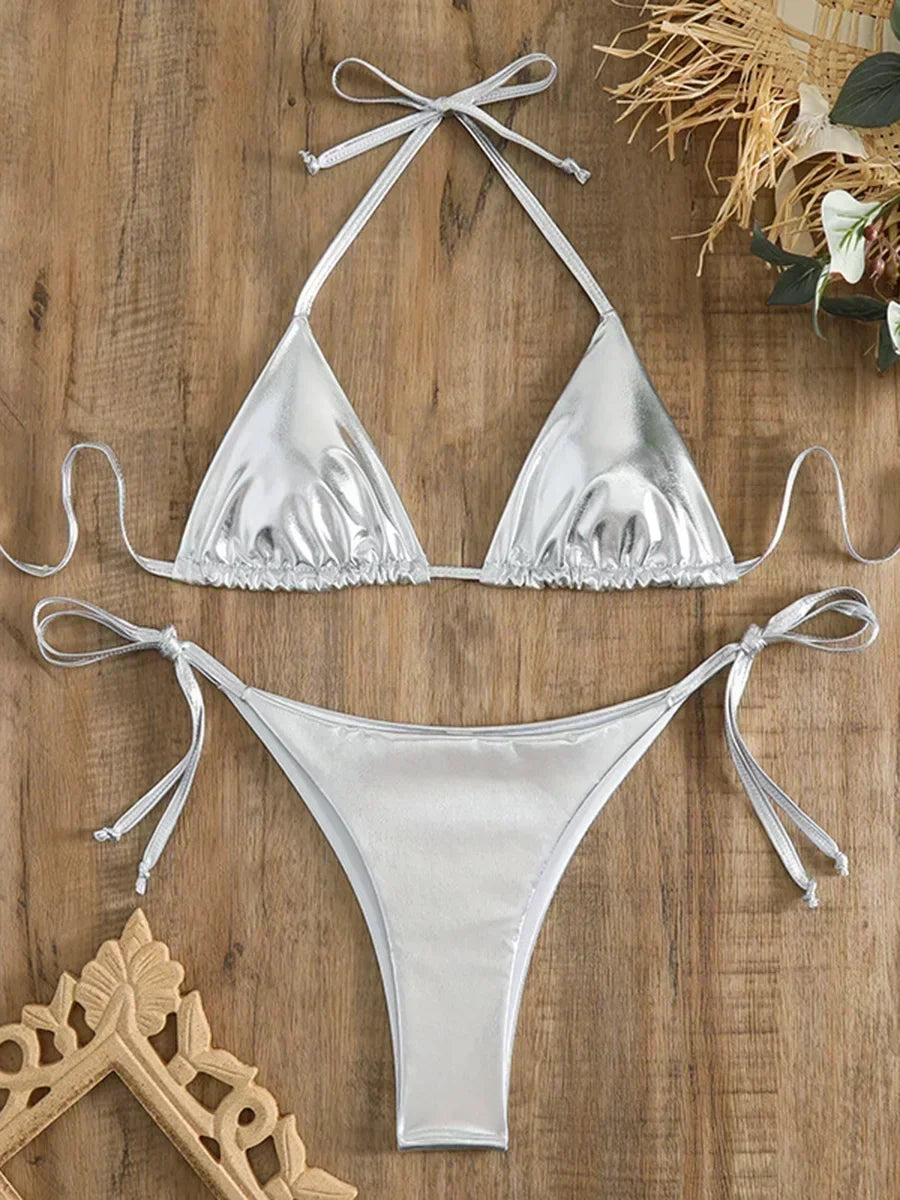 Roxana Faux-Leather String Bikini Two-piece