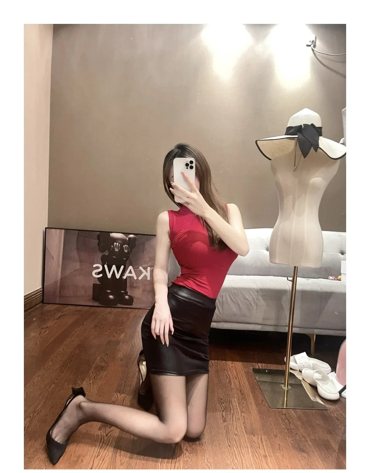 Noire High-Stretch Faux-Leather Mini Skirt One-piece