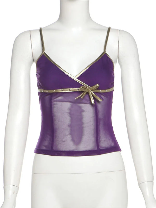 Nerissa Sheer Bow Cross-Strap Camisole Top One-piece