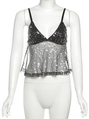 Luna Starlight Sequin Spaghetti Strap Party Top