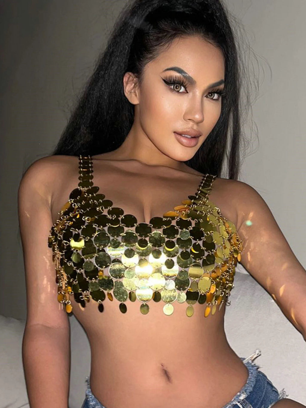 Aurelia Metal Sequin Corset Crop Top