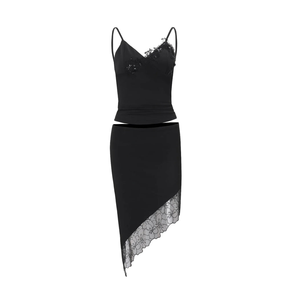 Calista Lace Backless Crop Top & Asymmetrical Skirt Two-piece