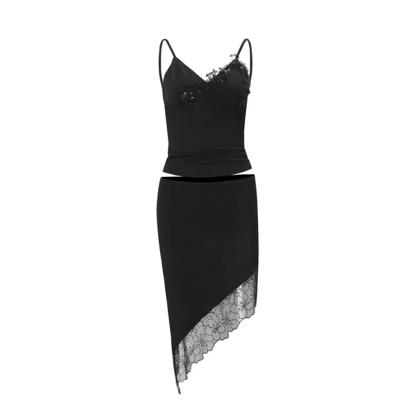 Calista Lace Backless Crop Top & Asymmetrical Skirt Two-piece