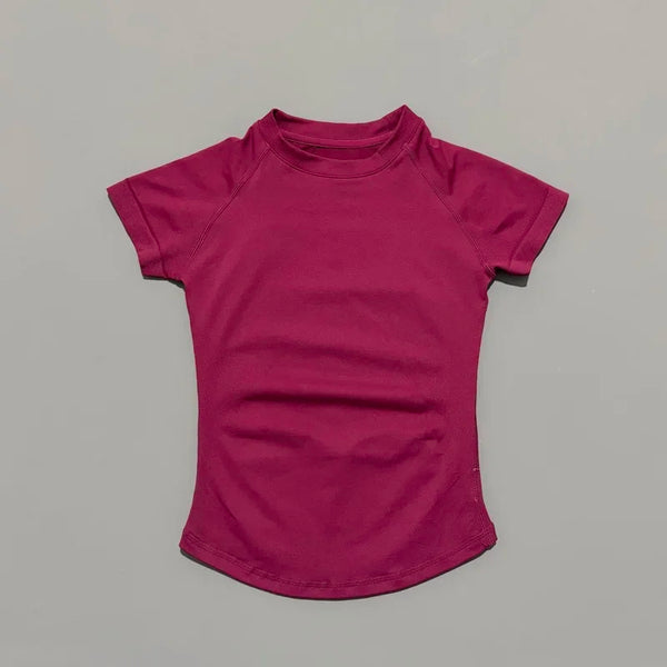 Histello Women Short Sleeve Sports T-Shirt Round Neck Breathable Stretchy Quick Dry Top Yoga Gym Running Fitness Activewear