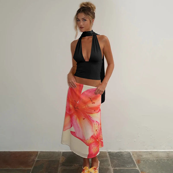 Lena Sunset Sleeveless Halter Scarf Top