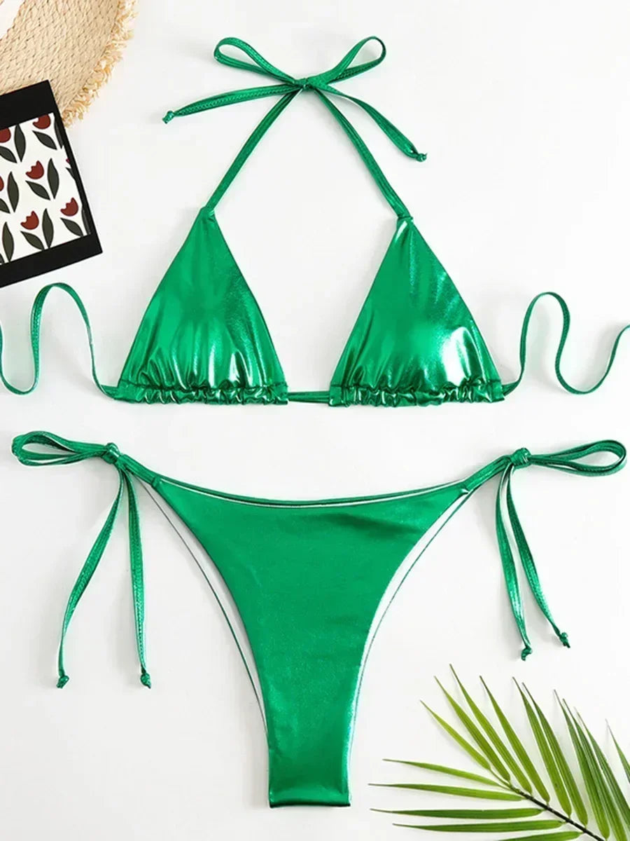 Roxana Faux-Leather String Bikini Two-piece