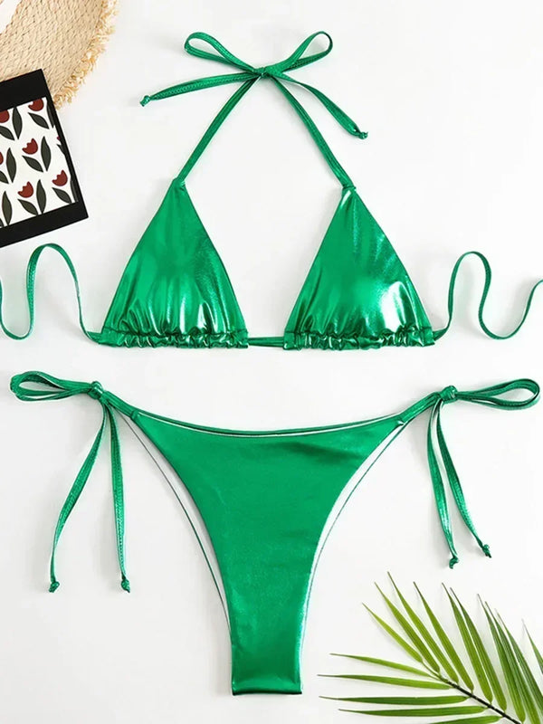 Roxana Faux-Leather String Bikini Two-piece