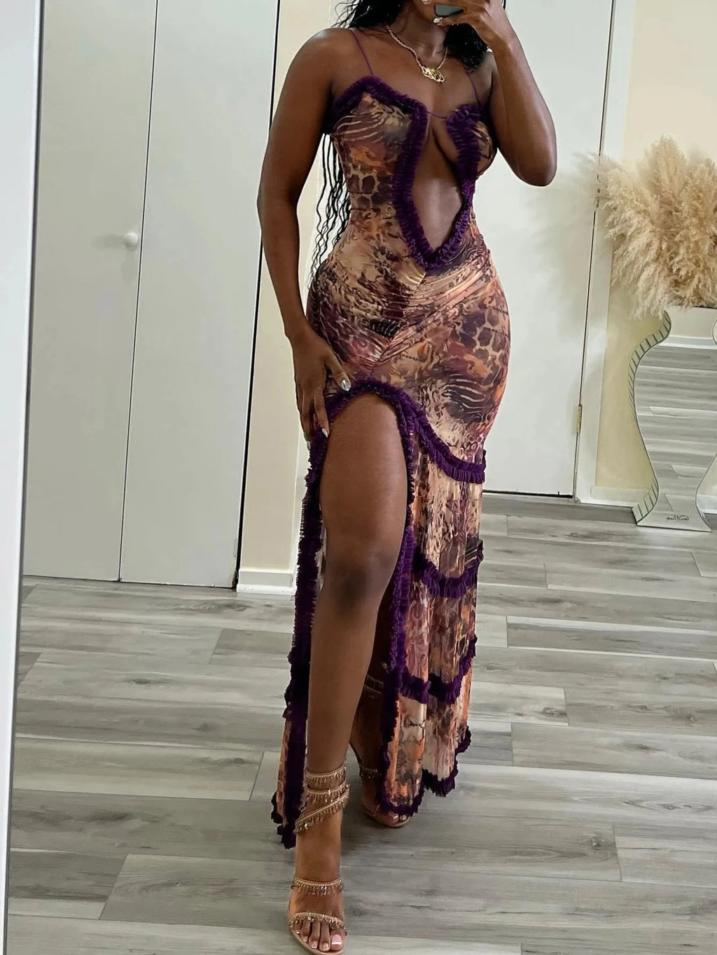 Milena Printed Backless Slip Maxi Dress