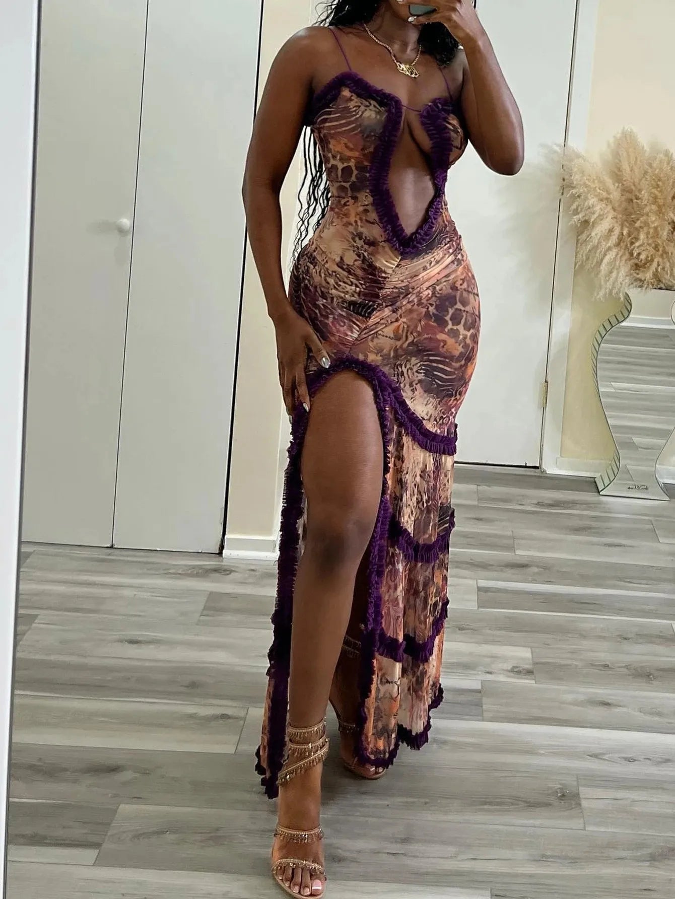 Milena Printed Backless Slip Maxi Dress