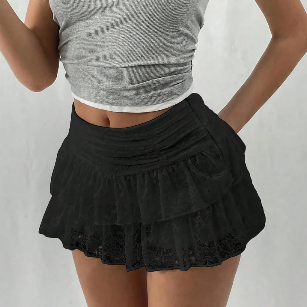 Rosie Lace Floral Tiered Ruffle Bloomer Mini A-Line Skirt