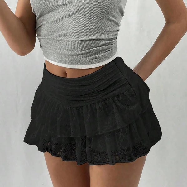 Rosie Lace Floral Tiered Ruffle Bloomer Mini A-Line Skirt
