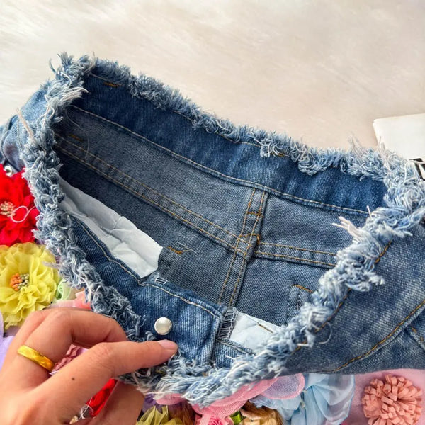 Flora 3D Floral Denim Shorts Apparel One-piece