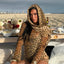 Vintage Women's Leopard Printed See Through Short Dress Scarf Collar Full Sleeve Female Dresses 2026 Summer Lady Vacation Robes