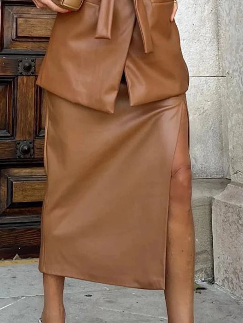Vespera High-Waist PU Asymmetrical Maxi Skirt One-piece