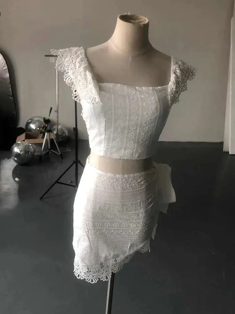 Odette Lace Cutout Top & Mini Skirt Two-piece