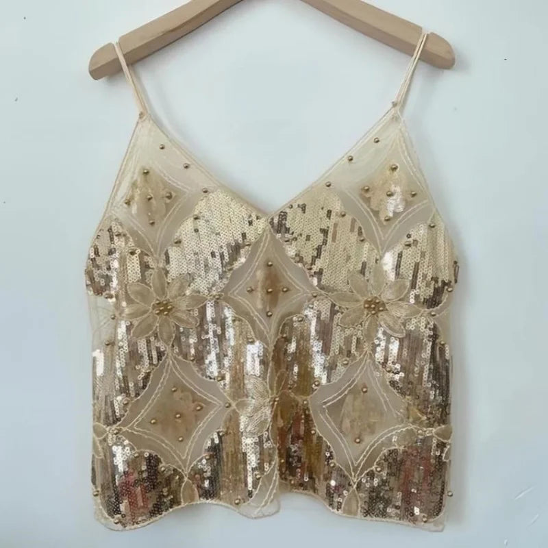 Celestia Noir Sequin Mesh Cami Top One-piece