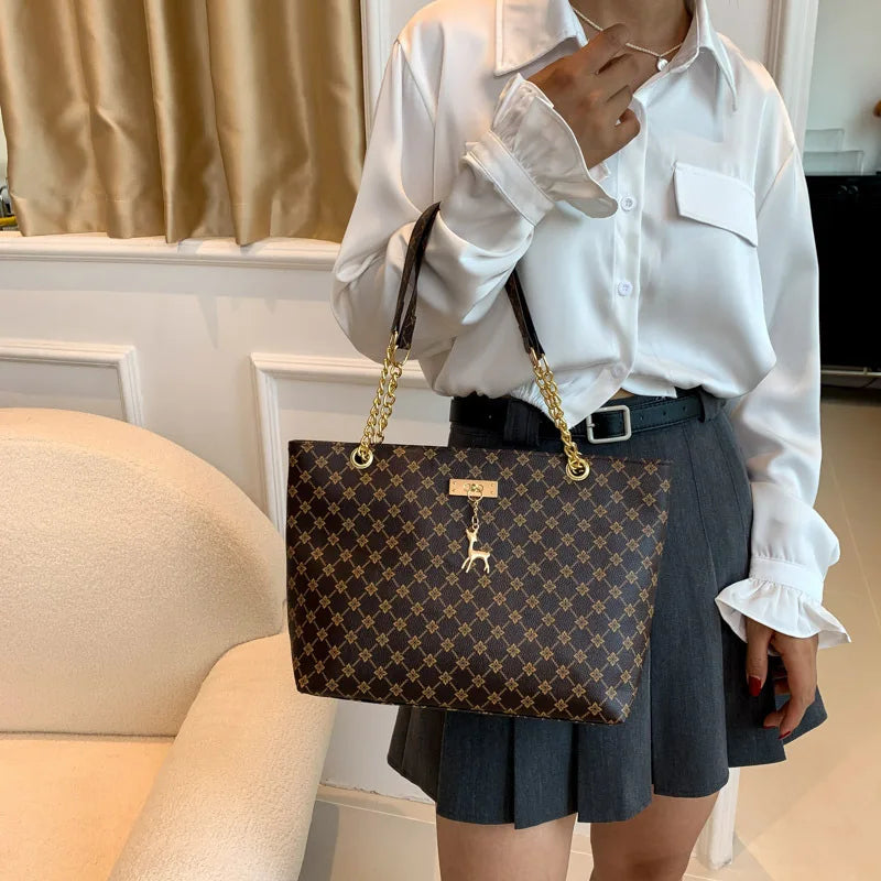 Margaux Monogram-Print Faux-Leather Chain Tote Bag