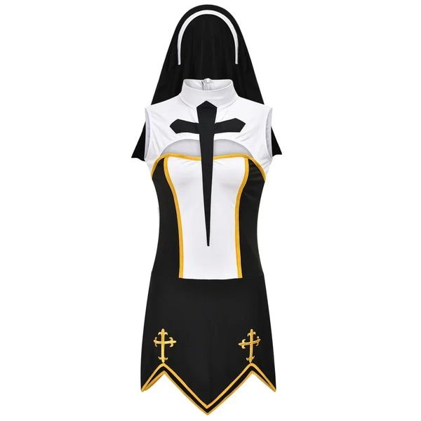 Benedetta Nun Cosplay Costume Set with Headpiece, Gloves & Stockings