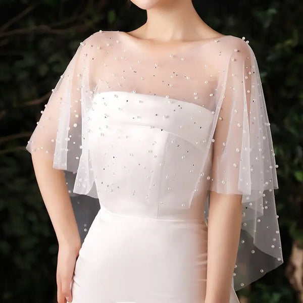 Seraphina Feather-Trim Lace Bridal Kimono Wrap