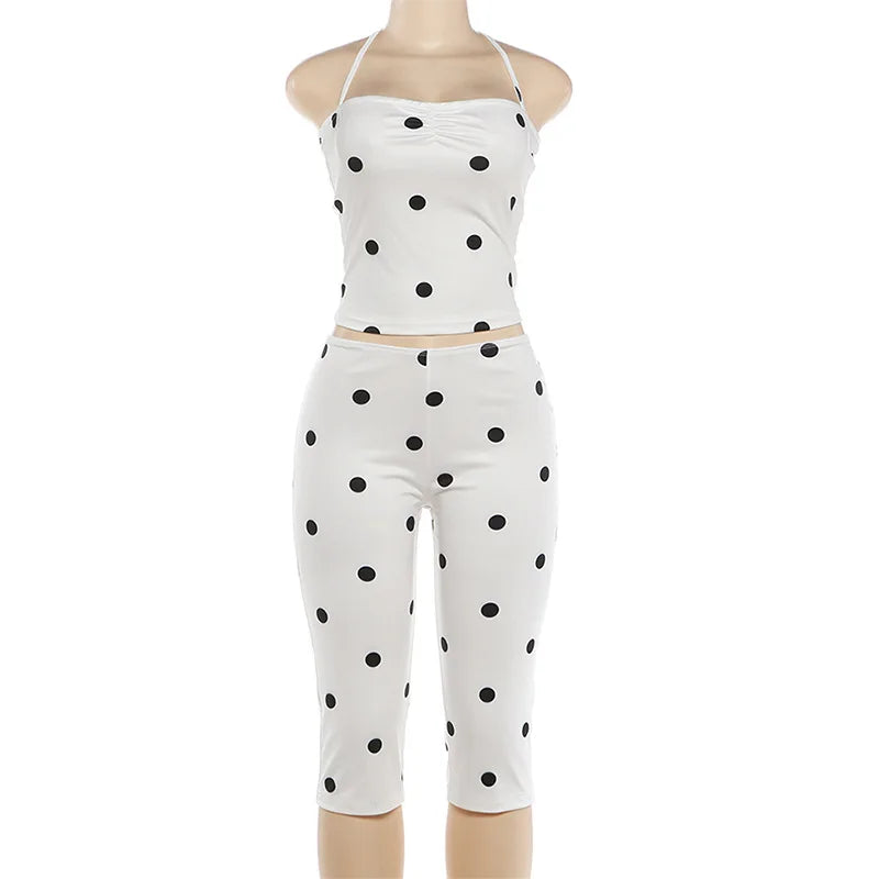 Demi Polka-Dot Halter Capri Pants Set Two-piece