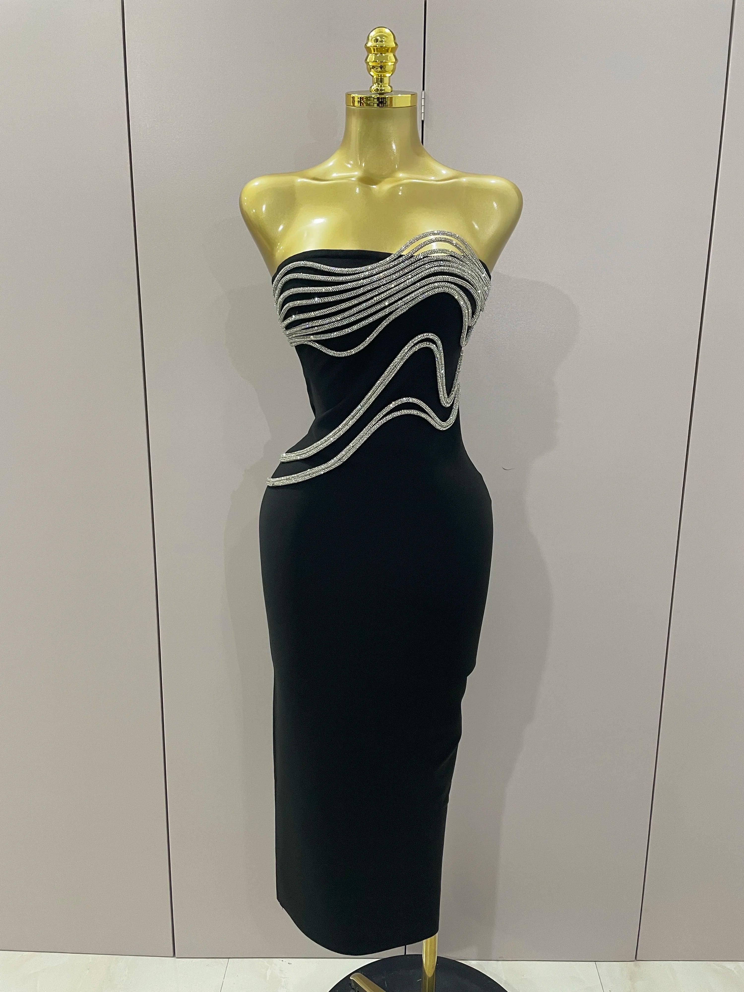 Zara Diamond-Line Strapless Bandage Maxi Dress