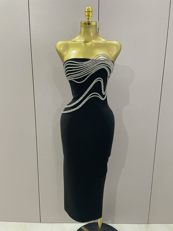 Zara Diamond-Line Strapless Bandage Maxi Dress
