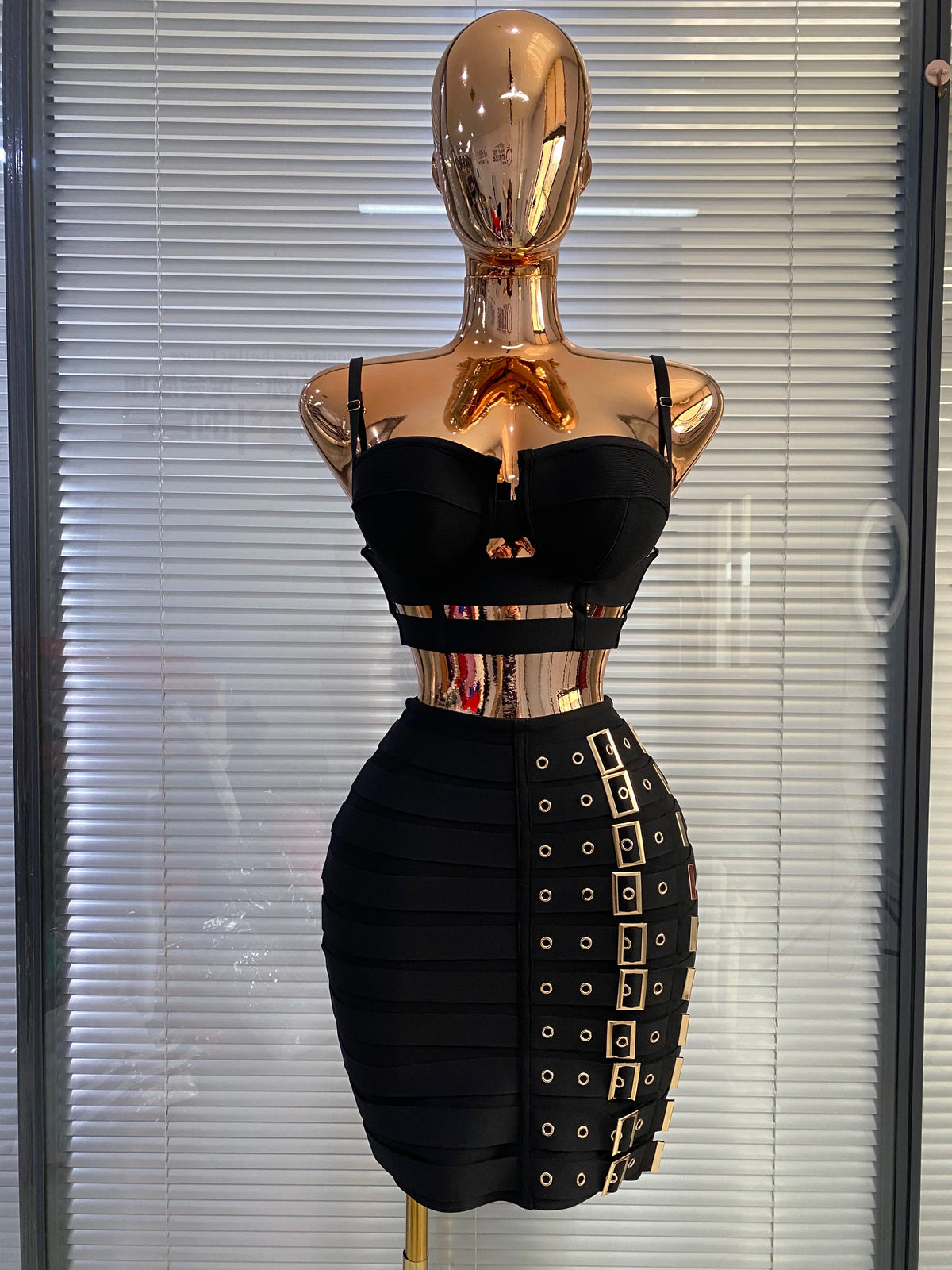Ilsabet Buckle-Trim Bandage Bustier Crop Top & Pencil Skirt Two-piece