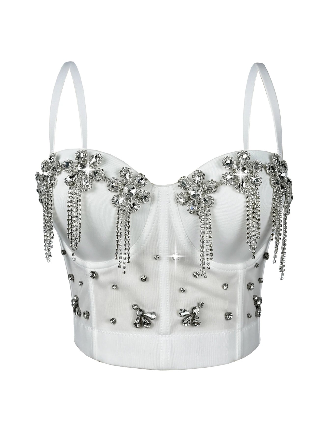 Sexy black white rhinestone corset crop top women summer night club party tops for woman clothes cropped halter tank top hotwife