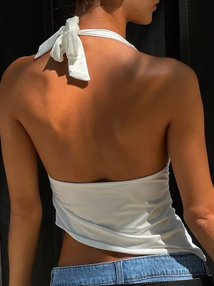 Isabella Halo Ruched Halter Sleeveless One-piece Top