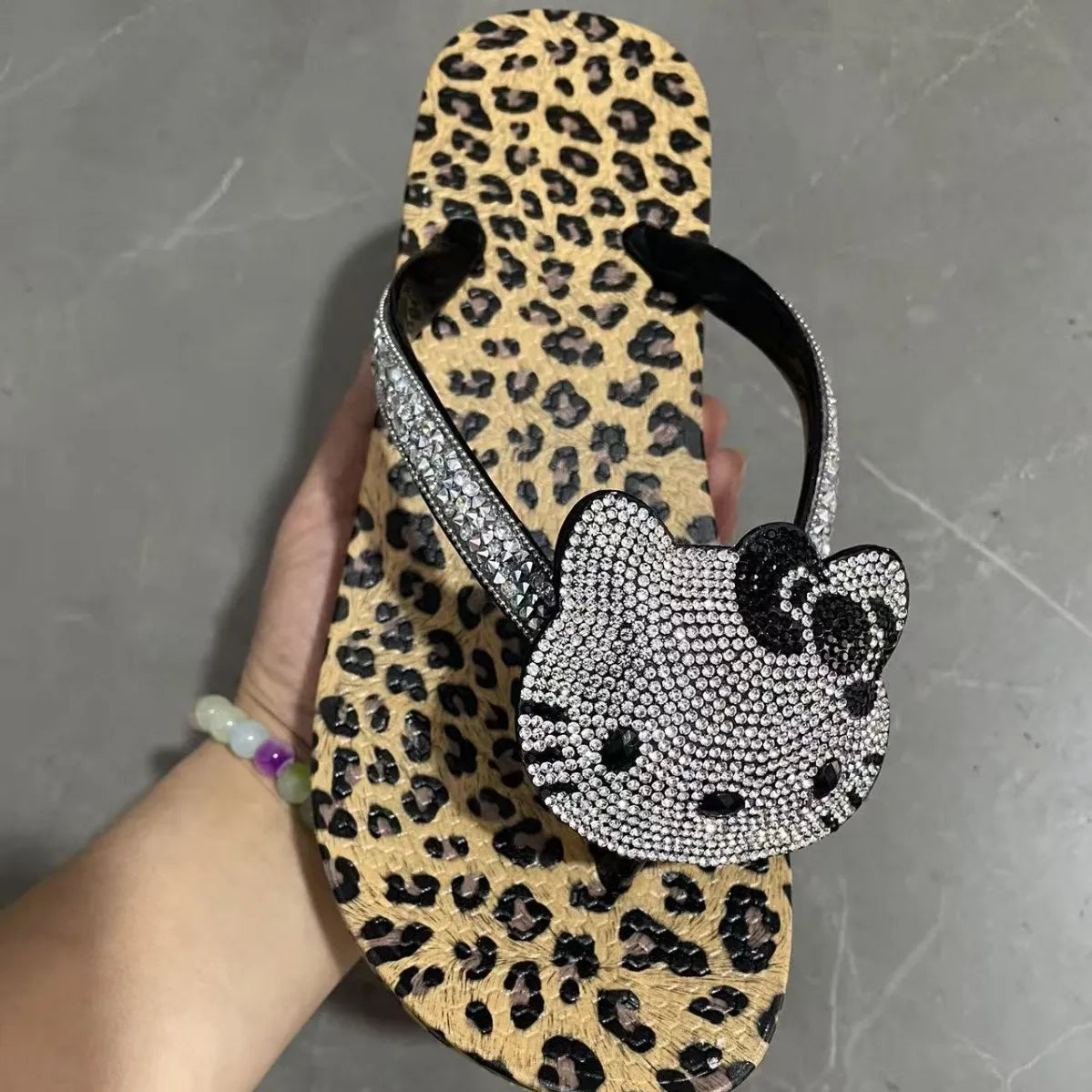 Armine Hello Kitty Rhinestone Leopard Flip-Flops