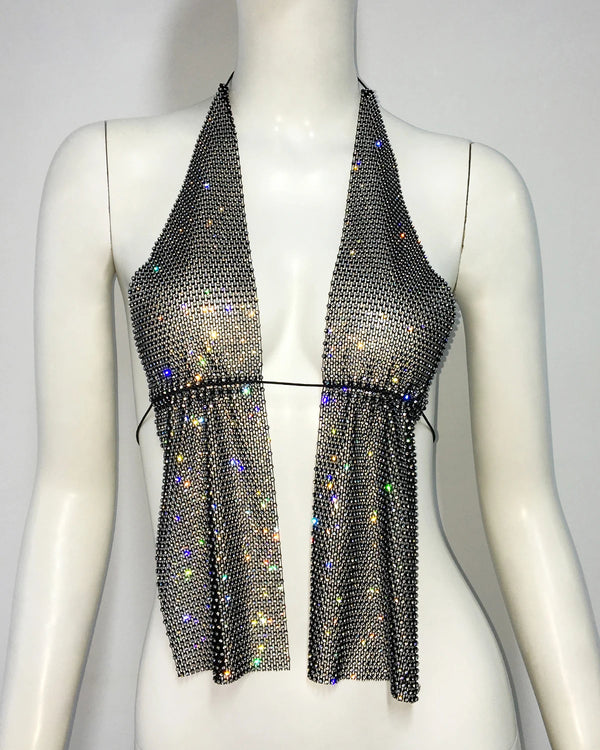Sienna Crystal Drape Halter Top One-piece