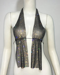 Sienna Crystal Drape Halter Top One-piece