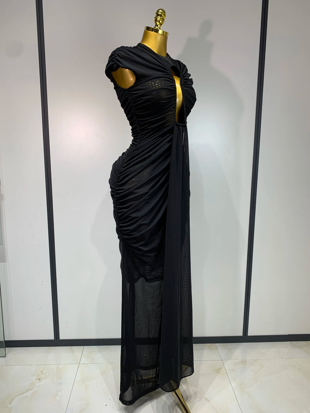 Vesper Sheer Mesh Cutout Bodycon Maxi Dress