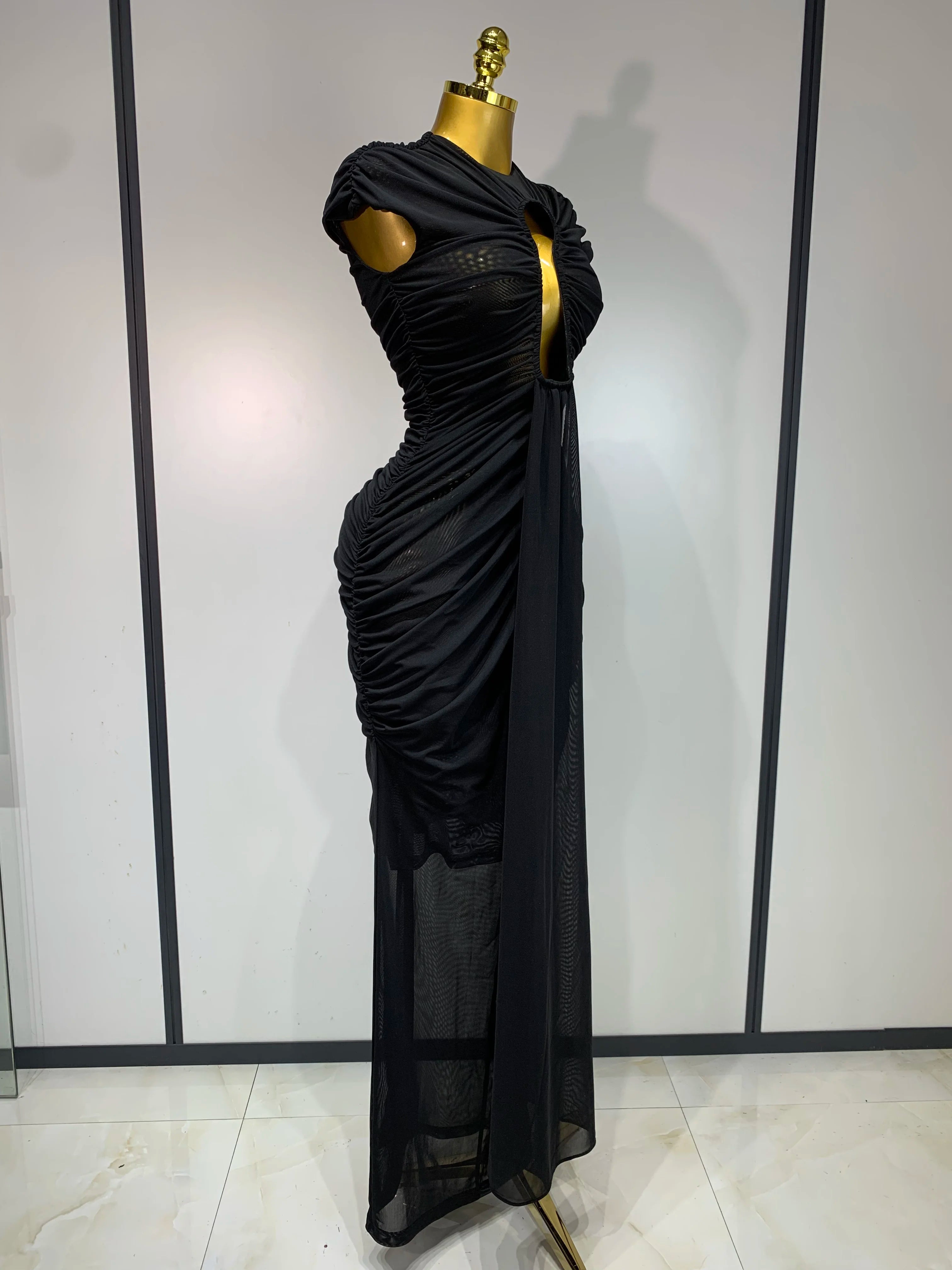 Vesper Sheer Mesh Cutout Bodycon Maxi Dress