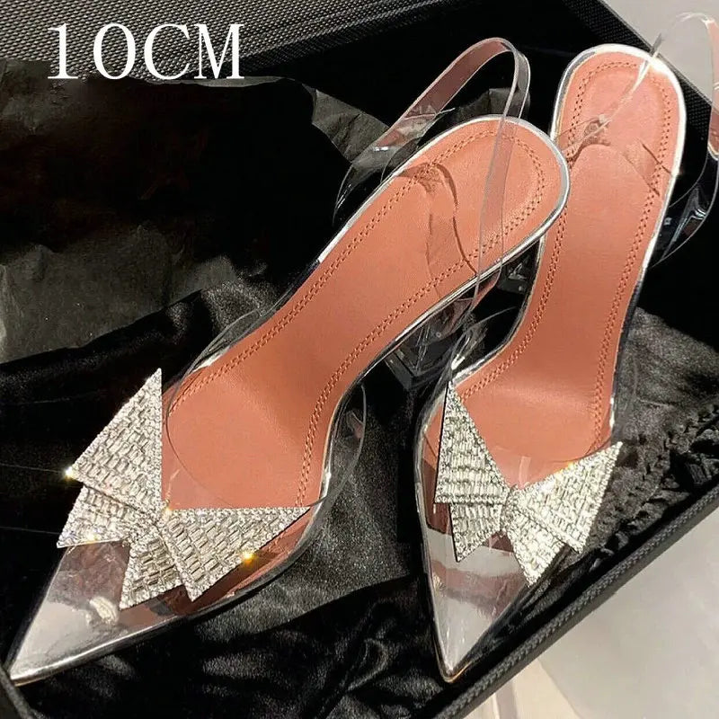 34-45 PVC Transparent Crystal Shoes 2024 Summer New Pointed Odd Heel Shoes Stiletto Ladies Sun Decoration Wild Fairy Shoes
