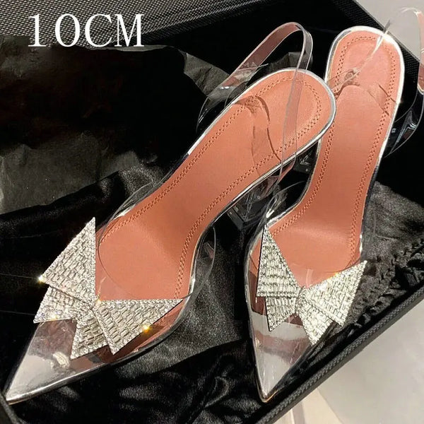 34-45 PVC Transparent Crystal Shoes 2024 Summer New Pointed Odd Heel Shoes Stiletto Ladies Sun Decoration Wild Fairy Shoes