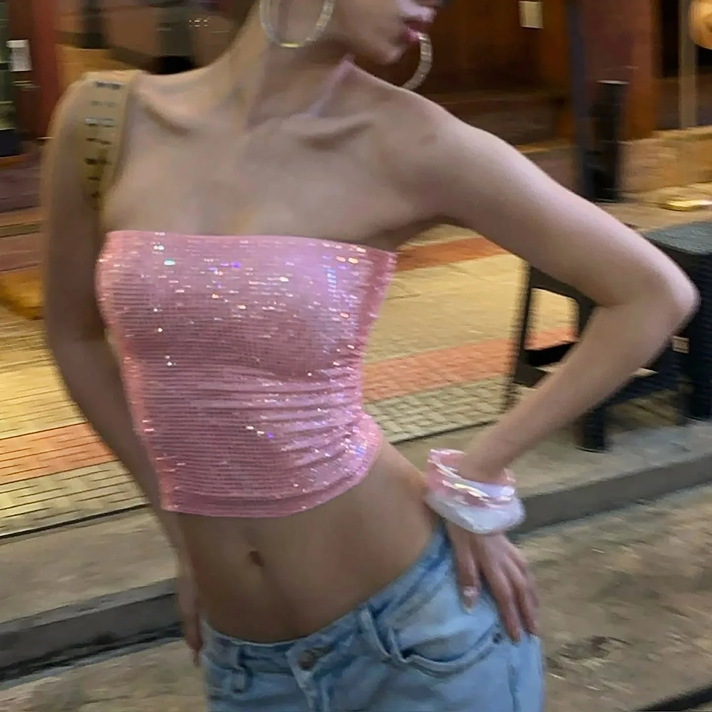 Prisma Iridescent Sequin Tube Crop Top One-piece
