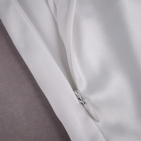 Zoctuo Rhinestone Satin Dresses Boned Low Cut Silky Spaghetti Strap Side Split 2 Deck Ruched Pads Backless Midi Summer Vestidos