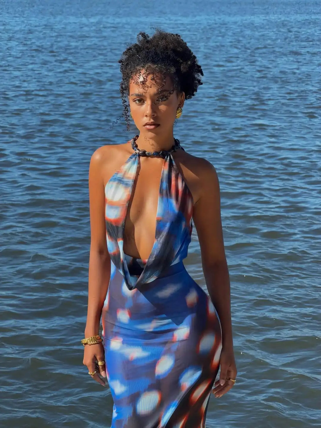 Sabrina Printed Halter Bodycon Maxi Dress