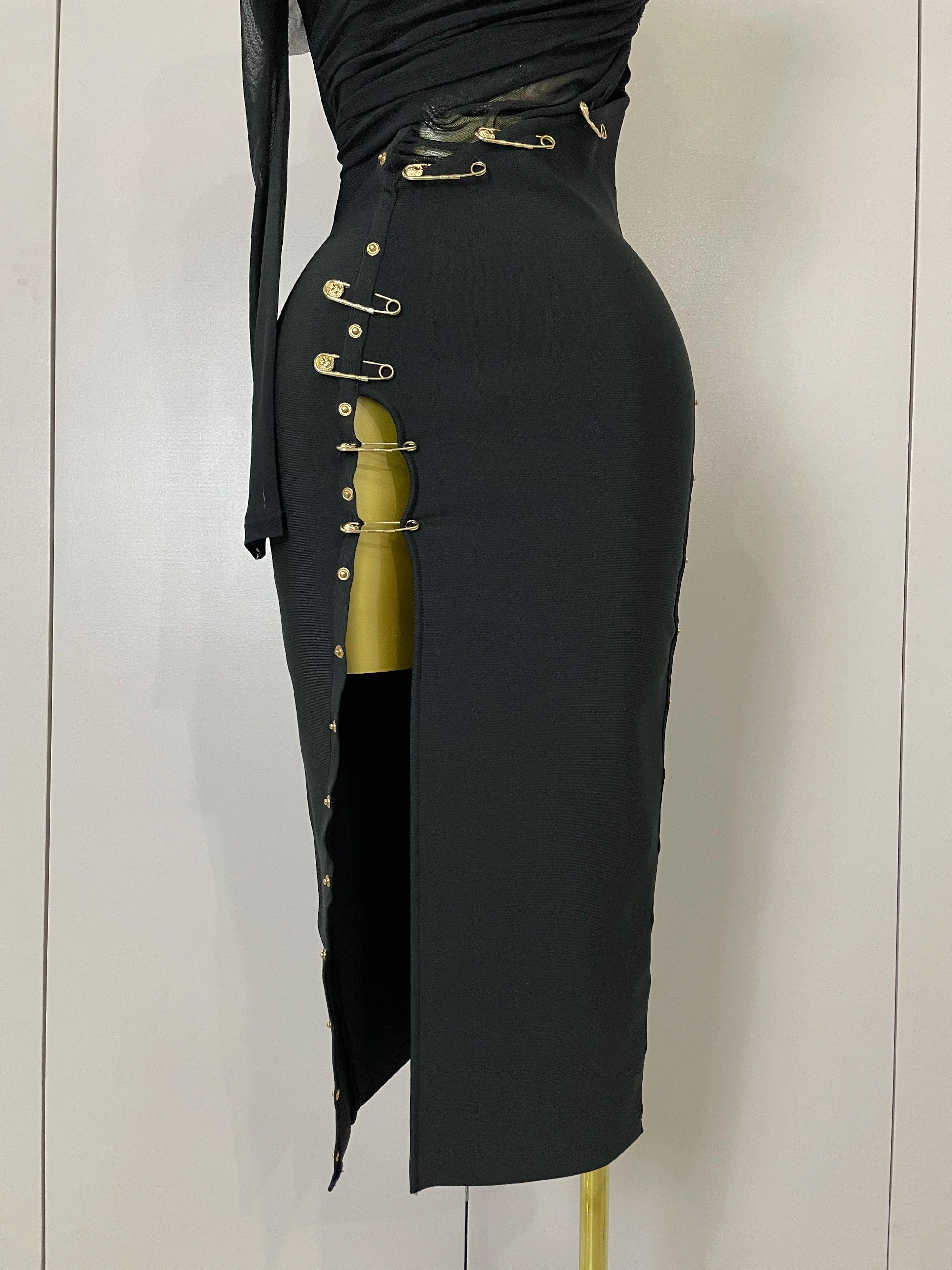 Cordelia One-Shoulder Split Bandage Midi Dress