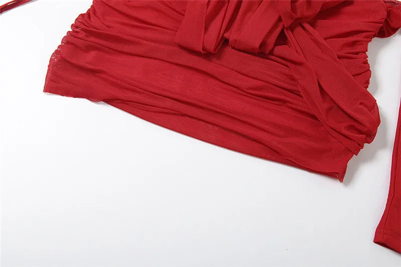 Saskia Ruched Asymmetrical Midi Skirt Set Three-piece