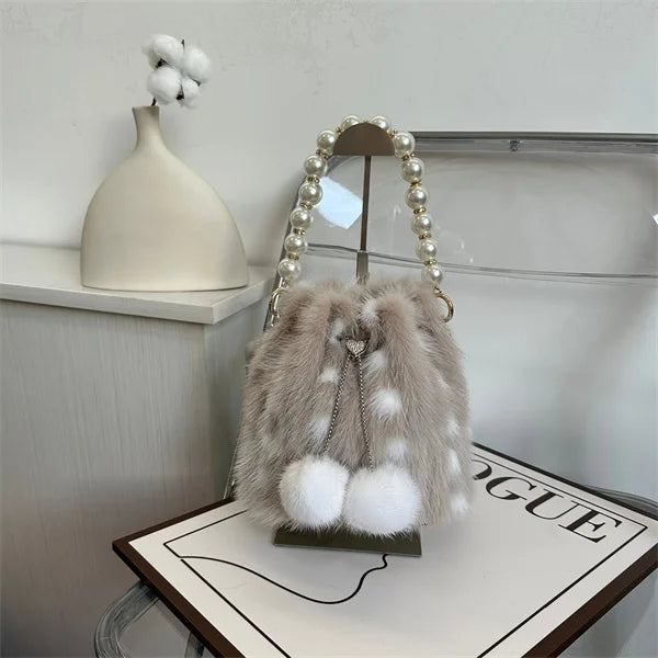 Y2K Bag Real Mink Bags Plush Handbag Fashion Designer High-End Luxury Tote Bag Puffy Bag Solid Soft Mink Shuolder Bag