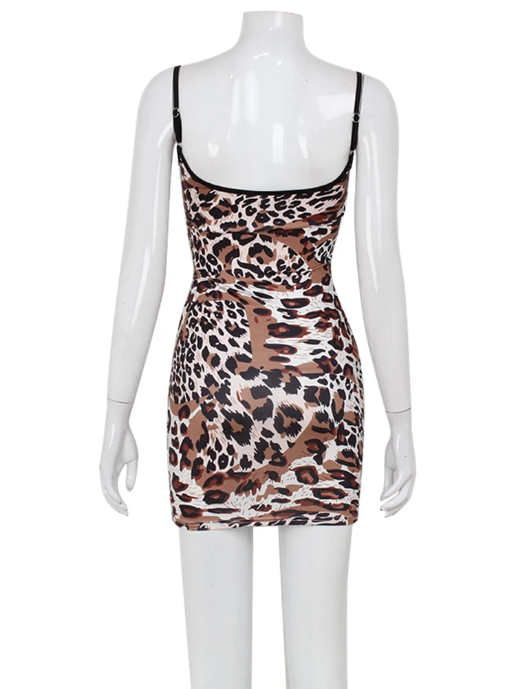 Eulalie Leopard Print Backless Cami Bodycon Mini Dress