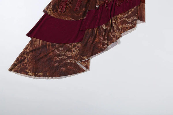 Zelda Asymmetrical Fringe Halter Maxi Skirt Set Two-piece