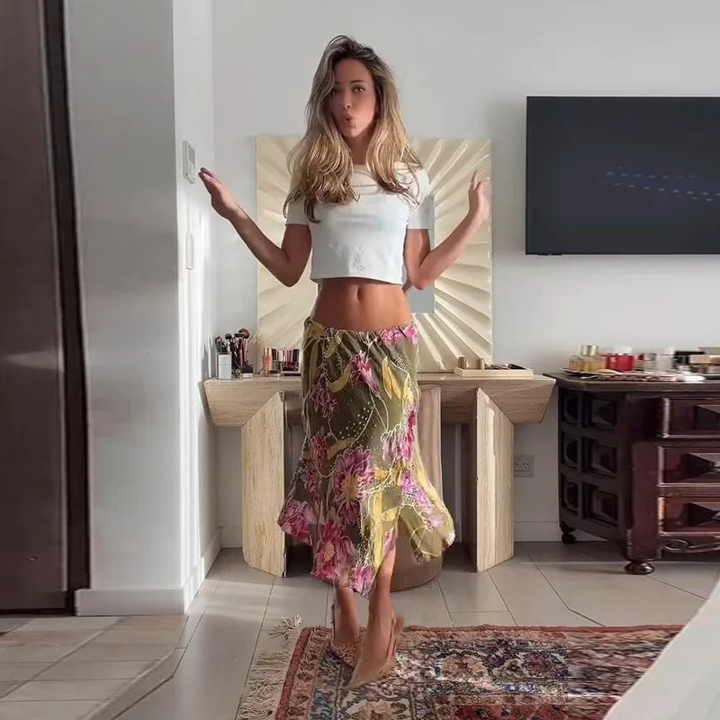 Romy Floral Satin Maxi Skirt One-piece