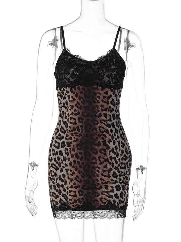 Lynx Leopard Lace-Trim Bodycon Mini Dress