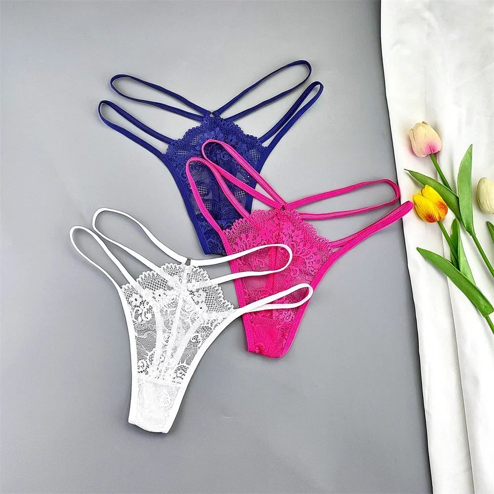 Elara Thin-Strap Lace Thong Pack Lingerie 3-piece