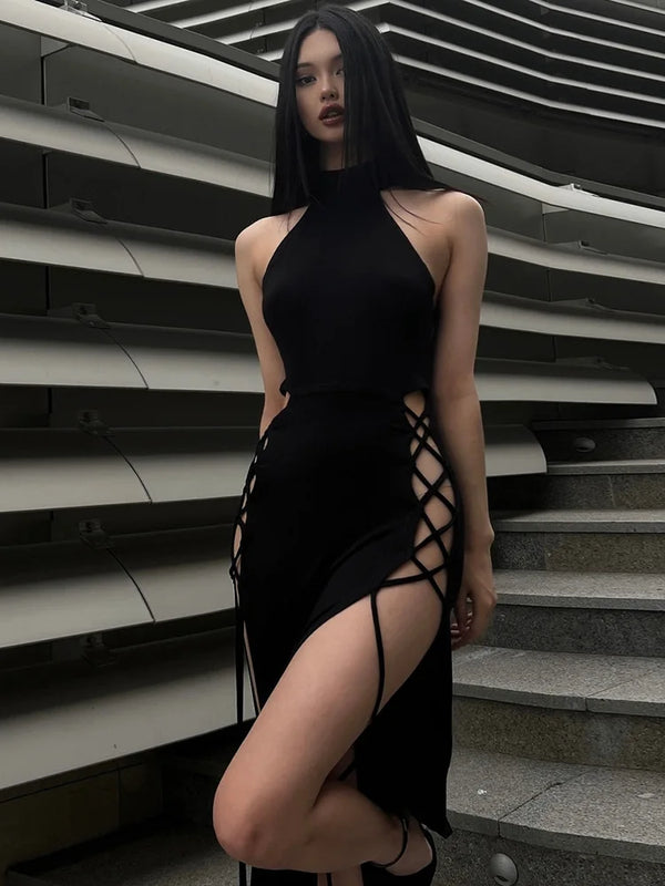 Seraphine Gothic Nun Cosplay Costume with Lace-Up High Slits