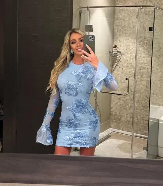 Isla Embroidered Long-Sleeve Mini Dress